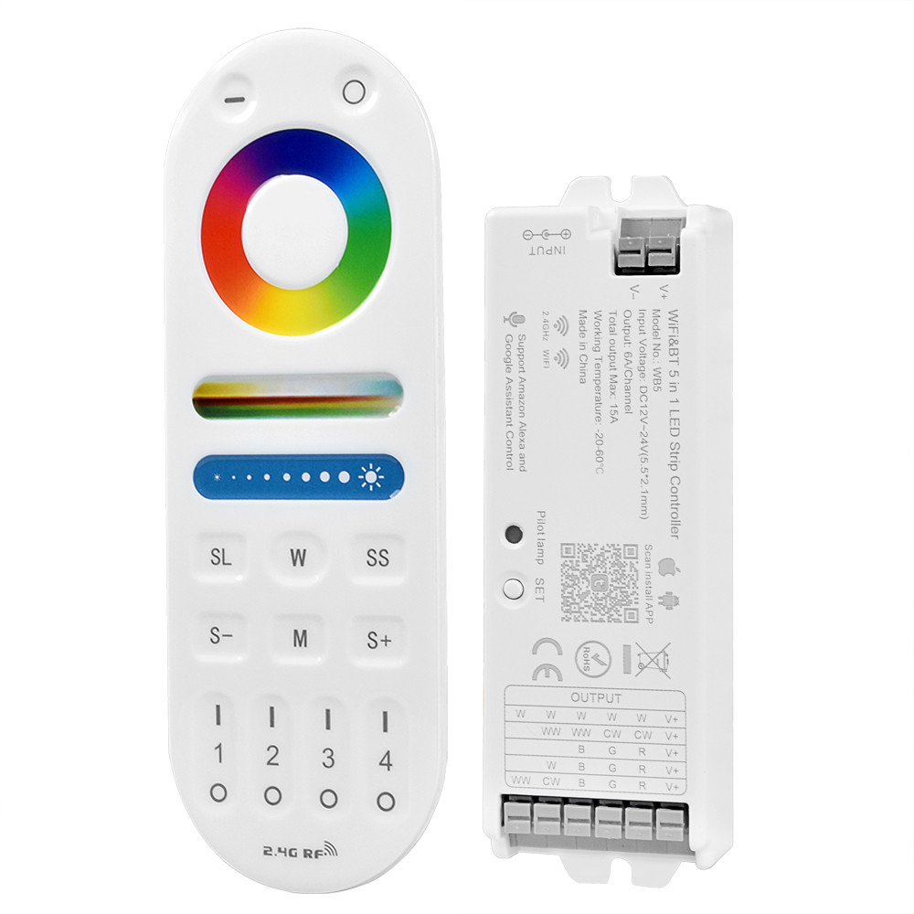 WB5 WIFI & Bluetooth 5in1 Tuya LED Controller For Color Changing LED Strip Support Alexa and Google Assistance Voice Control